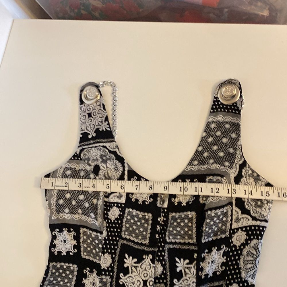 Vintage 90's Black & White Patchwork Print Jumpsuit / Playsuit - Picture 13 of 15